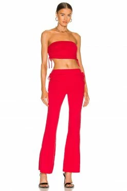 Buy 🔔 H:ours Meghan Ruched Knit Pant W Slit In Cherry Red 🔥 -h:ours Sales 2022 HURR WP77 V4