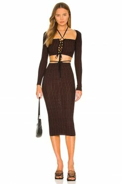 Discount 😀 H:ours Lina Midi 👗 Skirt In Dark Oak 🤩 -h:ours Sales 2022 HURR WQ101 V4