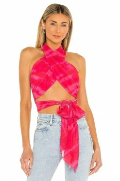 Deals 👏 H:ours Rios Wrap Halter Top In Strawberry Tie Dye ❤️